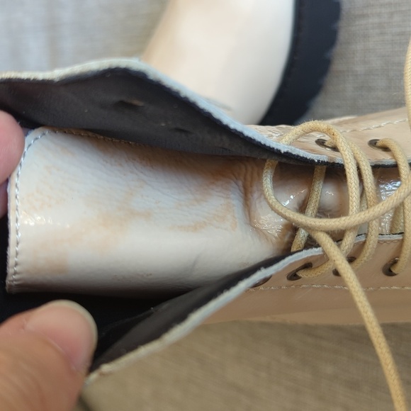 Maeve Patent Leather Combat Boots Lace Up Cream Size 37 US 6.5 - Picture 10 of 14